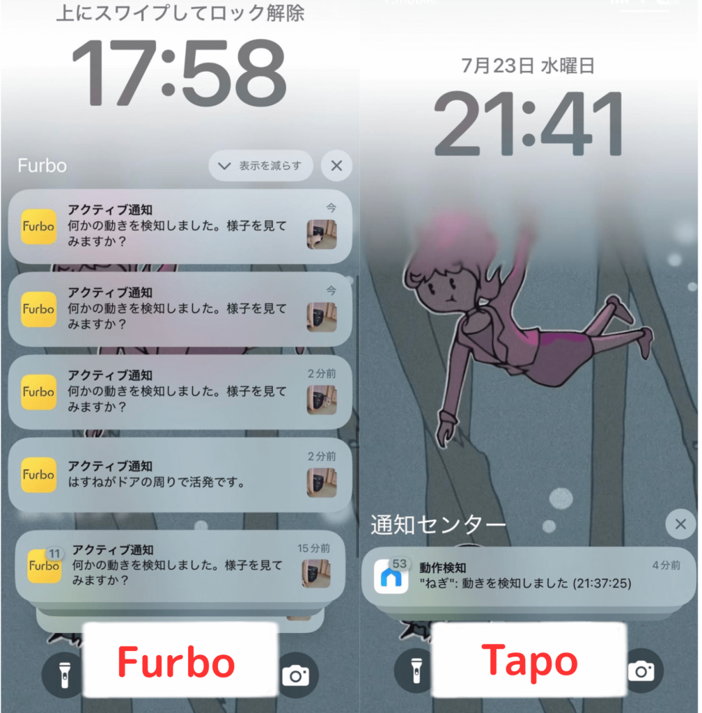 FarboとTapoの通知比較